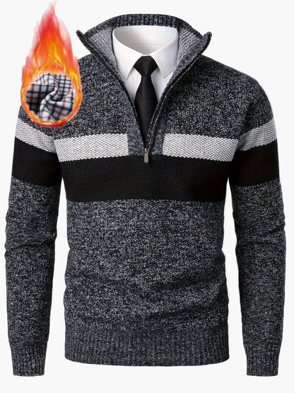 Herren Strickpullover mit Stehkragen und Reißverschluss – Modischer Colorblock-Stil für Herbst und Winter