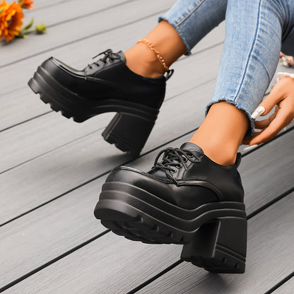 Scarpe Stringate Donna con Tacco Plateau – Oxfords Chunky Retrò per Quotidiano e Festa