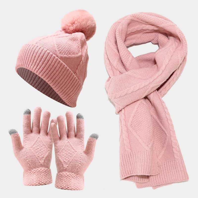 Breiset voor dames met muts, sjaal en handschoenen