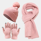 Breiset voor dames met muts, sjaal en handschoenen