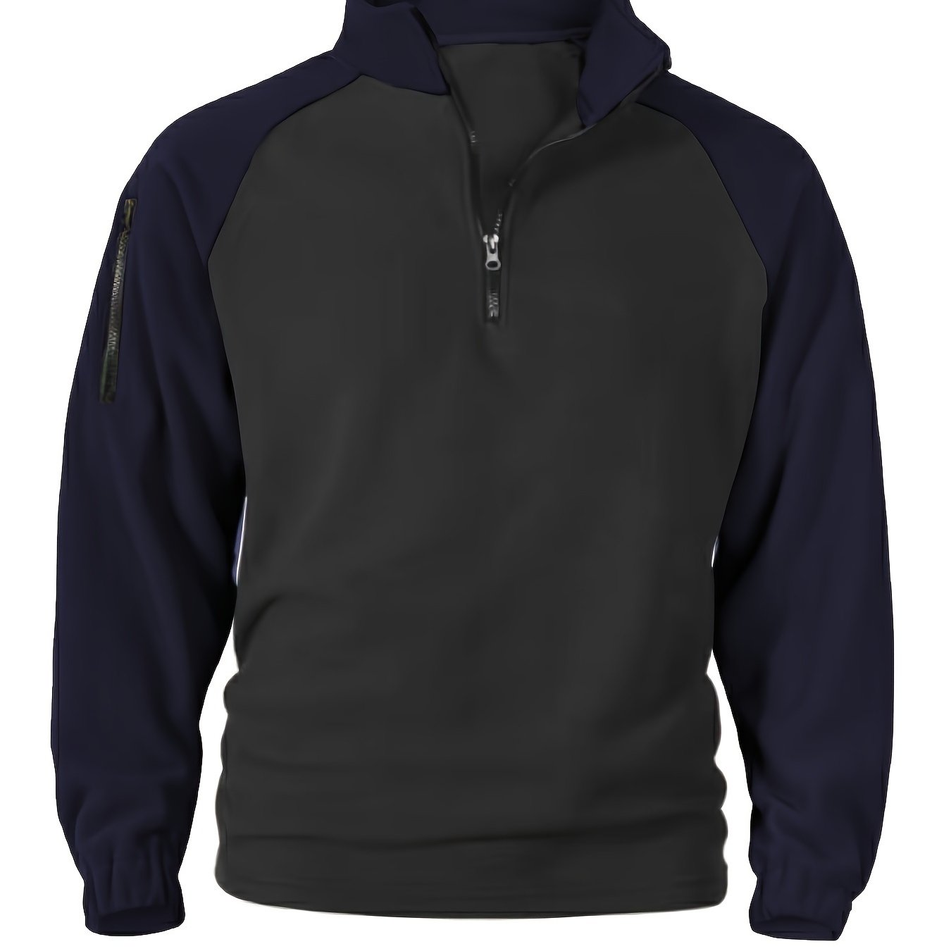 Pullover in pile da uomo, maniche raglan, chiusura a un quarto con zip, grigio scuro e marrone