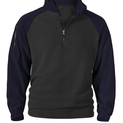 Pullover in pile da uomo, maniche raglan, chiusura a un quarto con zip, grigio scuro e marrone