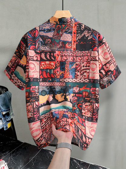 Chemise décontractée homme à manches courtes avec motif floral moderne – Chemise élégante pour resort et plage