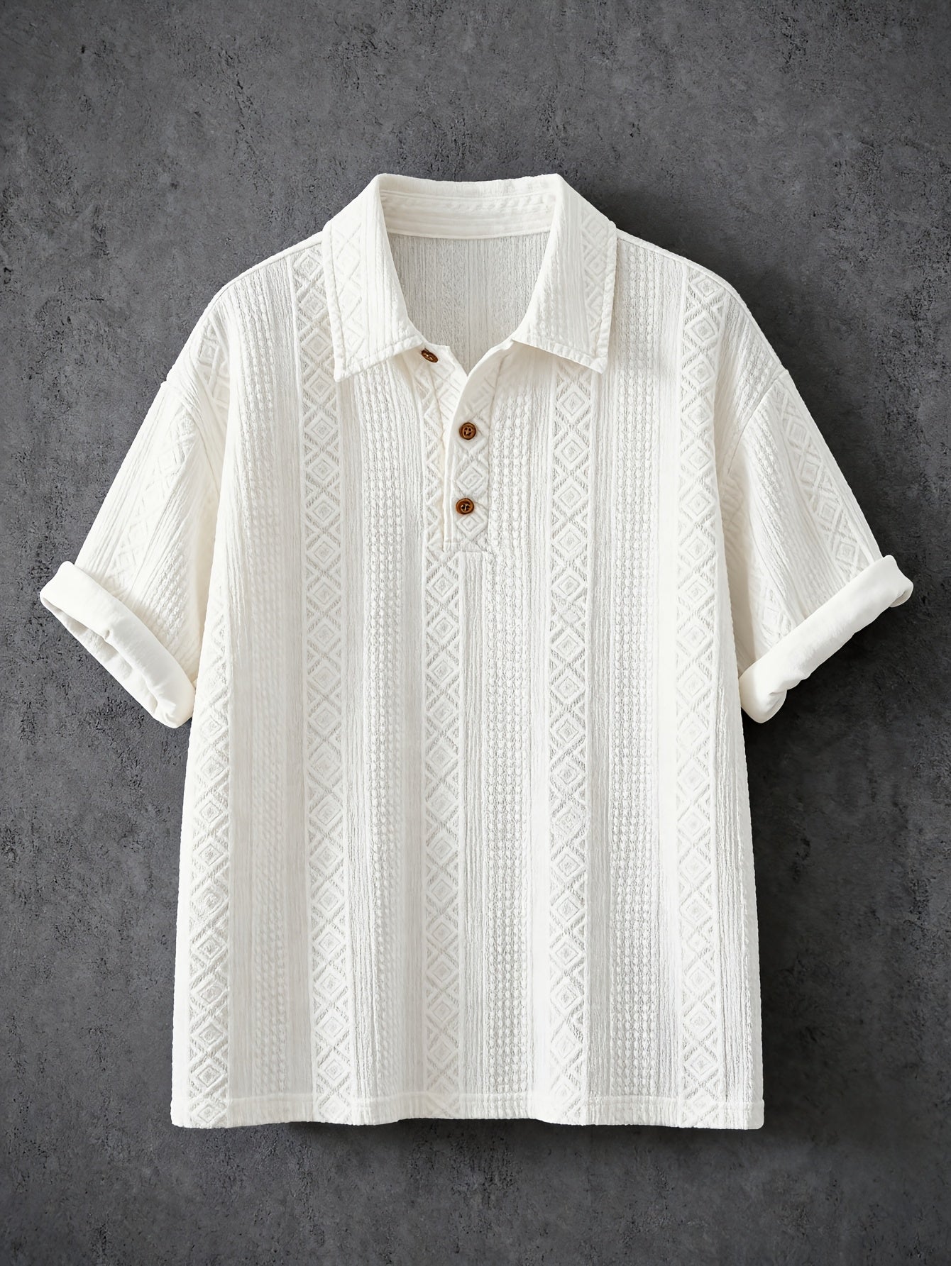 Herre poloshirt med geometrisk strukturbroderi – stilfuld fritids- og sommerskjorte