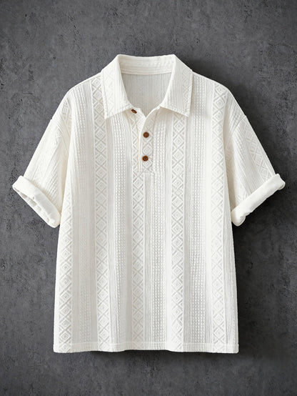 Herre poloshirt med geometrisk strukturbroderi – stilfuld fritids- og sommerskjorte