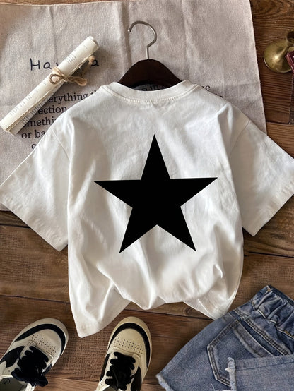 T-shirt femme avec grand imprimé étoile, style sportif, respirant, printemps/été