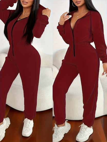 Damen Hoodie Overall mit Reißverschluss – Bequemer Jumpsuit mit Kapuze