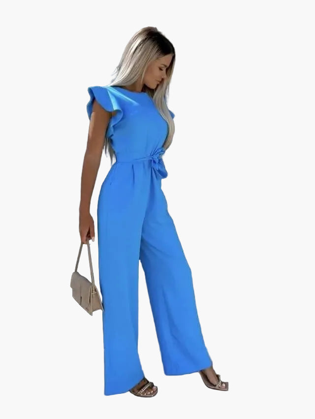 Dam jumpsuit Elegant business casual med volangärmar och knytbälte – Perfekt för kontor & speciella tillfällen