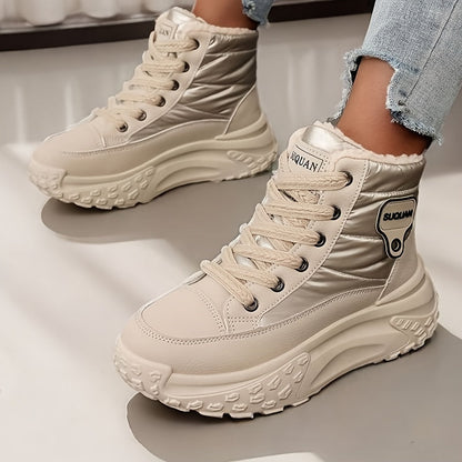 Winterstiefeletten Damen Beige Gefüttert Plateau Sohle