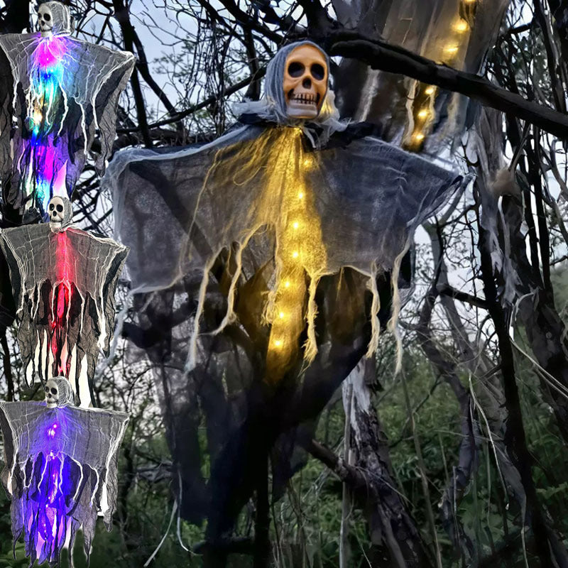 Fantasma appeso di Halloween con luci LED – Decorazione spaventosa per feste di Halloween e esterni