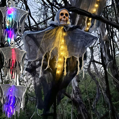 Fantasma appeso di Halloween con luci LED – Decorazione spaventosa per feste di Halloween e esterni