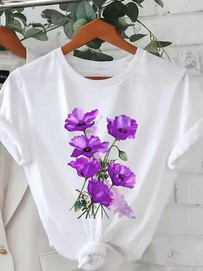 Dam T-shirt med blomsterkonst – Casual stil för vår och sommar