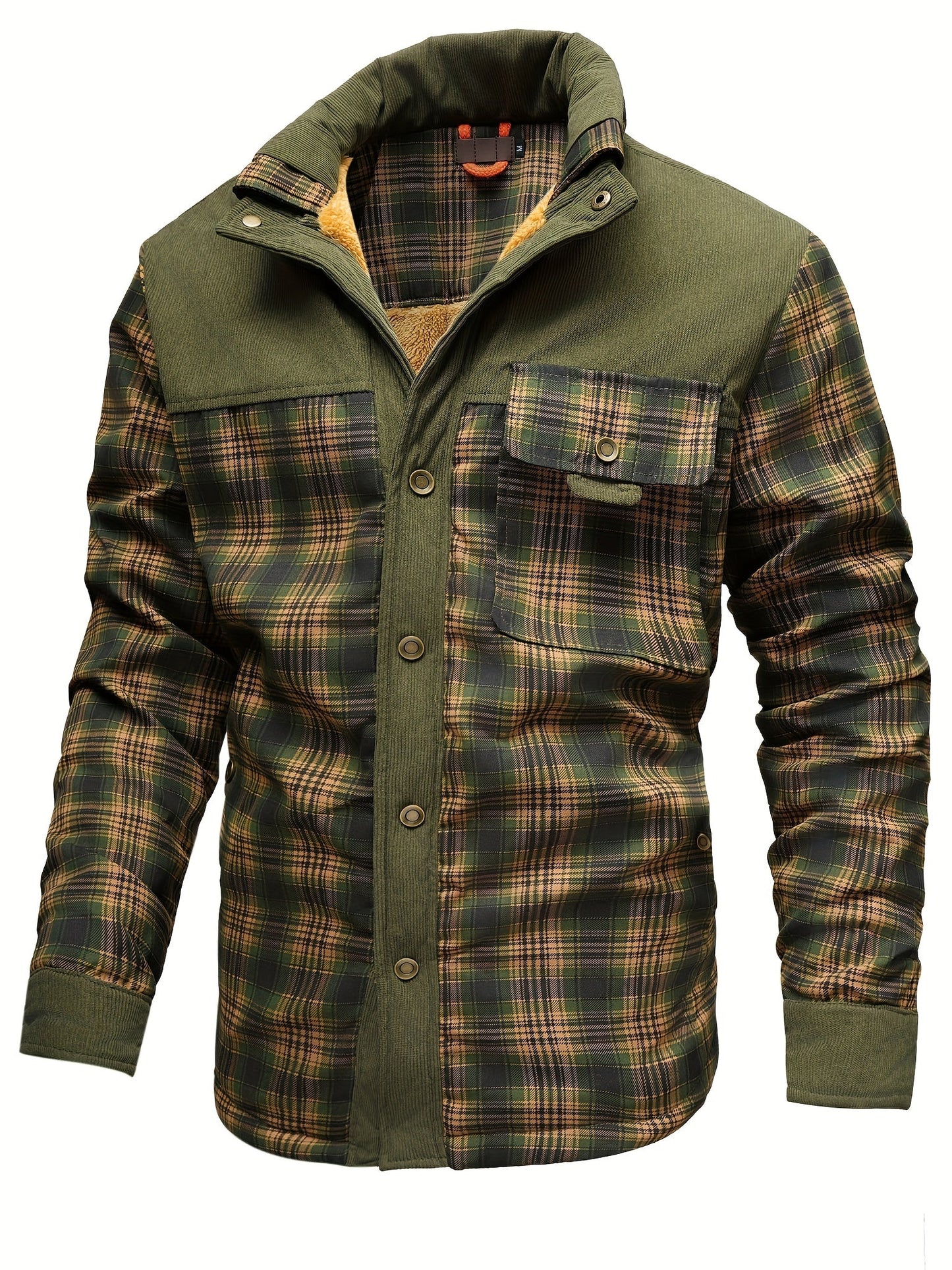 Geruit herenoverhemd met warme voering en corduroy-details