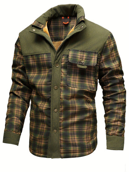 Geruit herenoverhemd met warme voering en corduroy-details