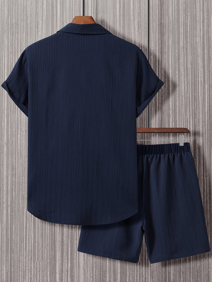 Herren Freizeit Zweiteiler Set – Kurzarm Hemd und Shorts, Sommer Streetwear, Stilvolle Knopfleiste, Ideal für Alltag & Urlaub