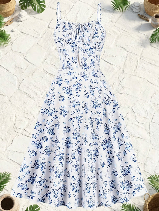 Vestido midi de verano para mujer con estampado floral y tirantes finos – Estilo femenino para fiesta en el jardín y uso diario
