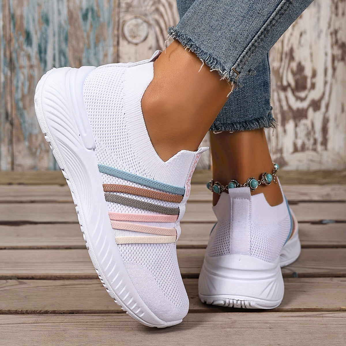Sneaker Slip-On da donna con motivo a righe – Scarpe casual comode per tutti i giorni e viaggi