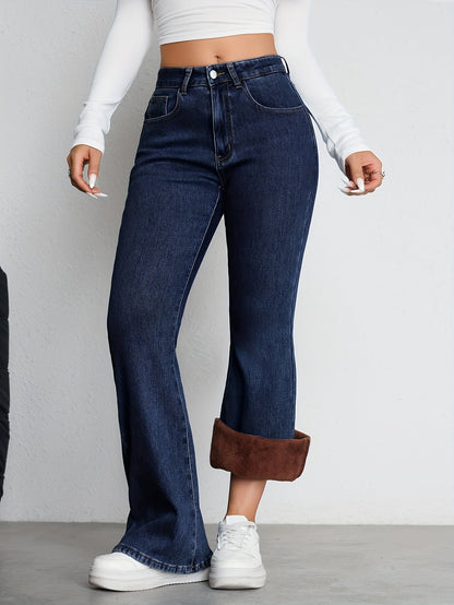 Damen Schlagjeans Hoher Bund Dunkelblau