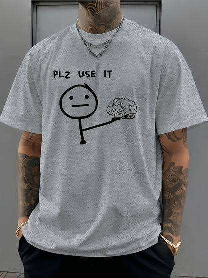 Herr T-shirt med roligt meme-tryck – "PLZ USE IT" – Casual streetwear för vardag och fritid