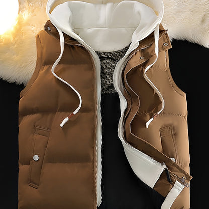 Unisex Steppweste mit Kapuze Doppel-Reißverschluss Winter Freizeit