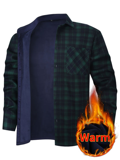 Giacca-camicia da uomo a quadri con fodera in pile e bottoni