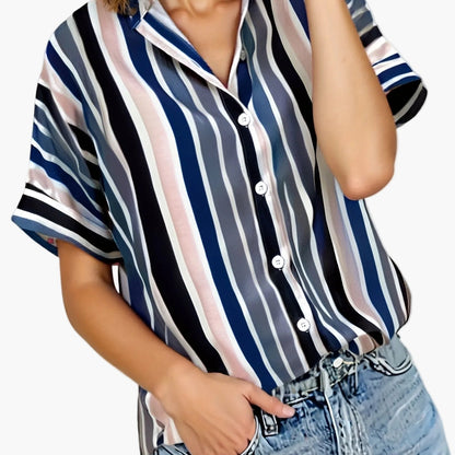 Dame afslappet stribet oversize bluse til sommer – elegant fritidsstil
