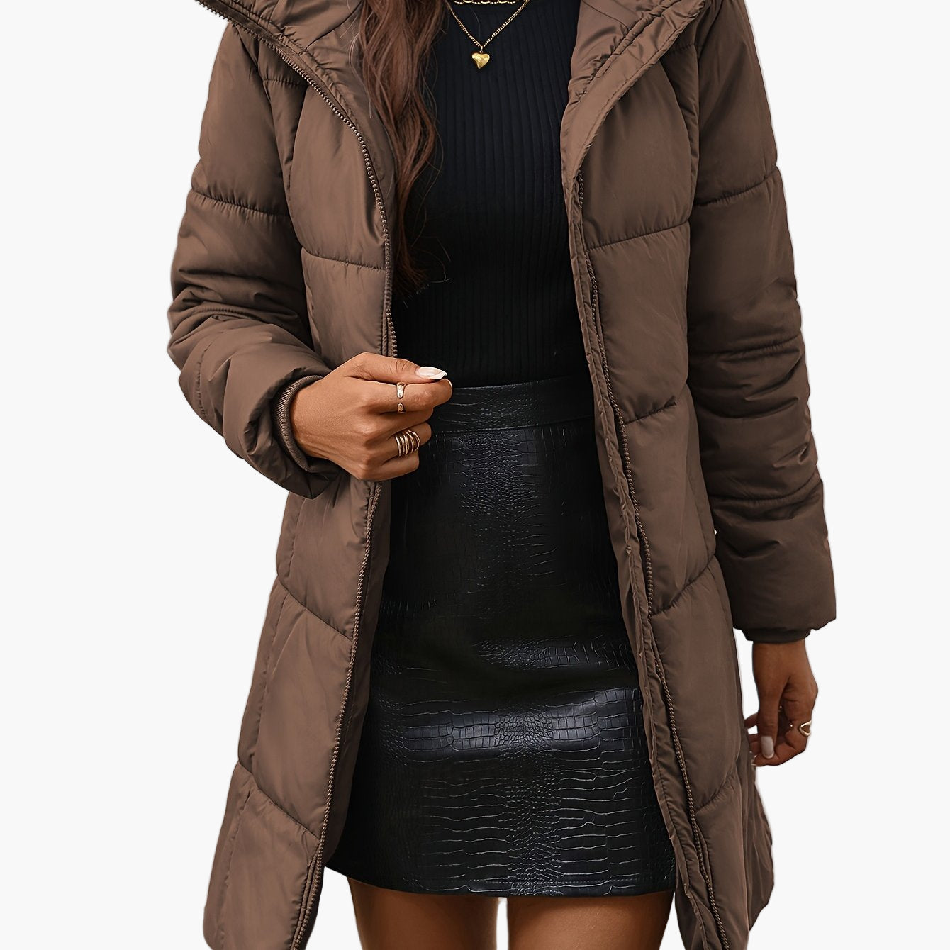Damen Winter Steppmantel mit Kapuze – Modischer langer Puffer für Alltag und Freizeit