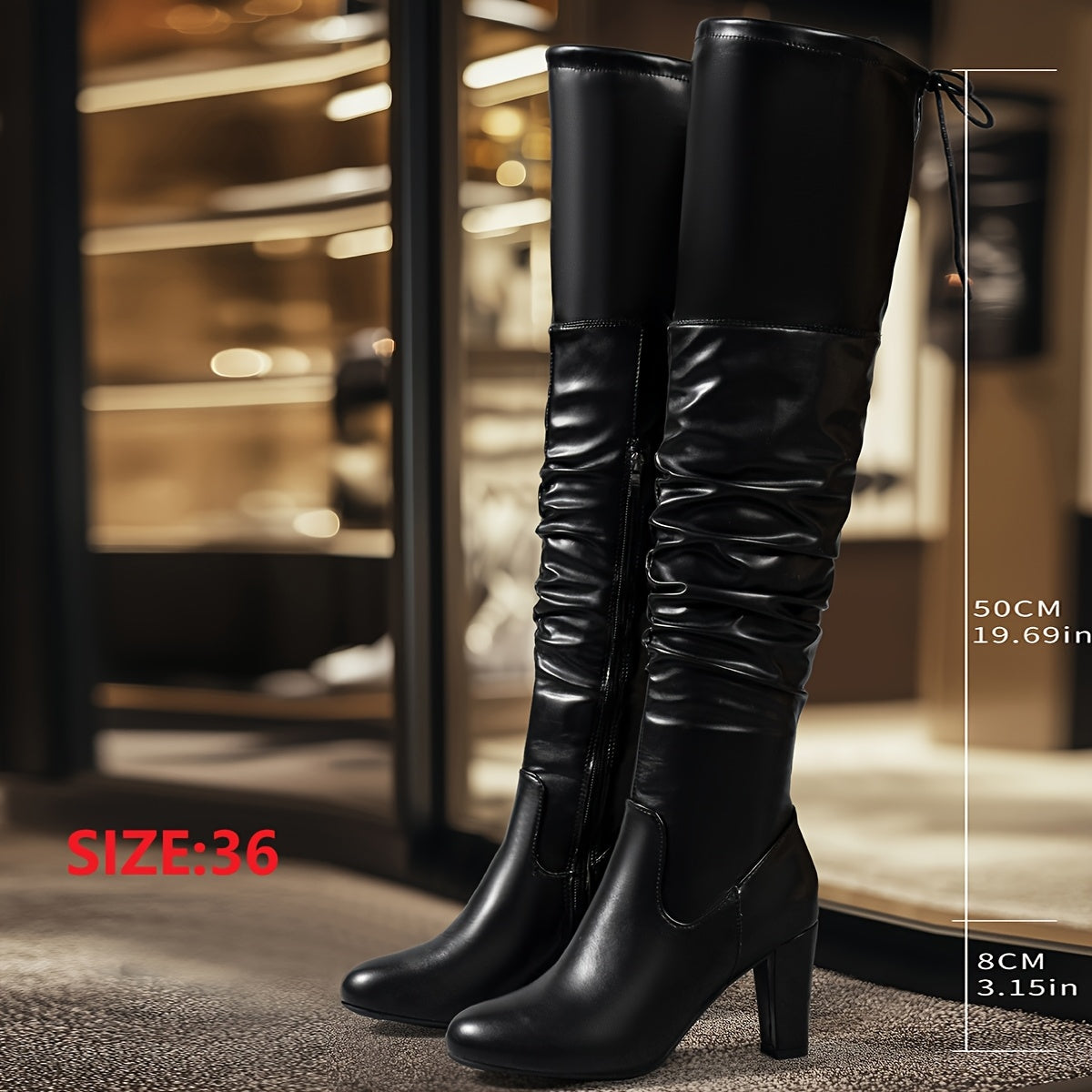 Damen Overknee Stiefel Schwarz mit Absatz