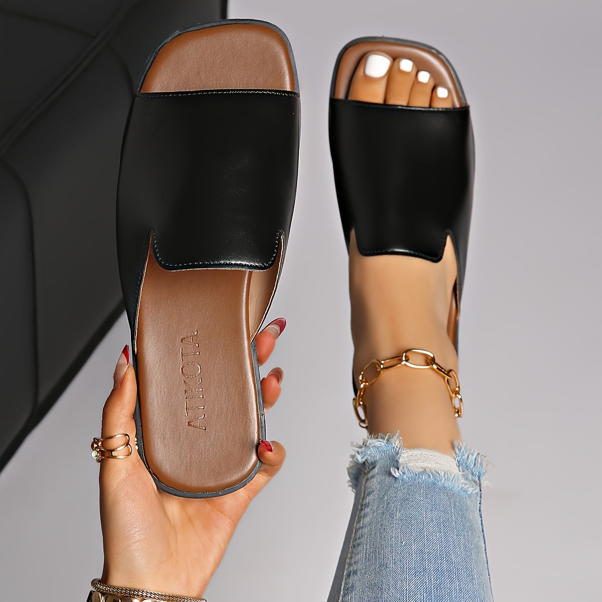 Damen Slip-On Sandalen mit eckiger Spitze – Moderner Sommerschuh für Alltag und Freizeit