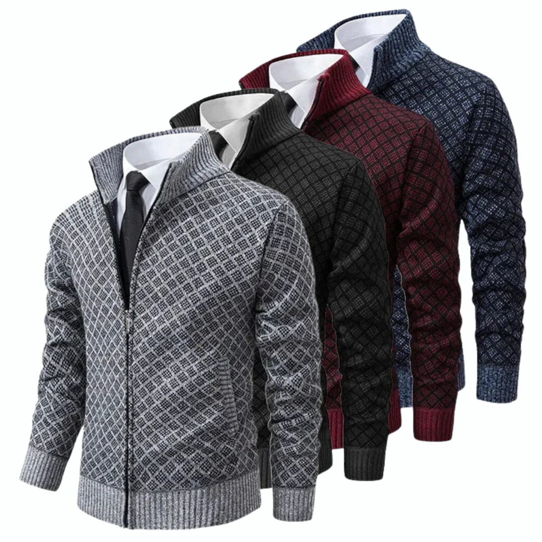 Heren gebreide jas in business casual stijl – elegante jas met rits voor kantoor en vrije tijd