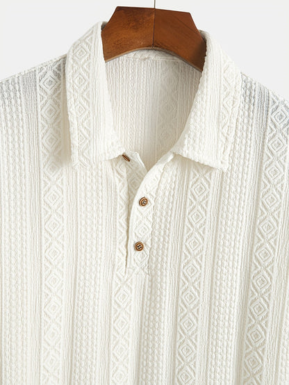 Herre poloshirt med geometrisk strukturbroderi – stilfuld fritids- og sommerskjorte