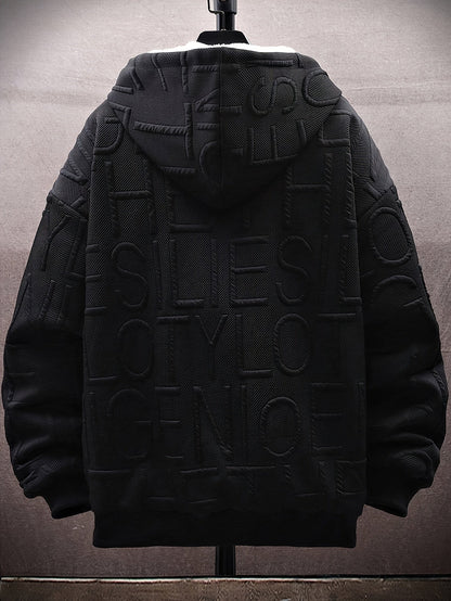 Unisex vinterhoodie-jakke med lynlås, foret, struktureret look, til mænd og kvinder