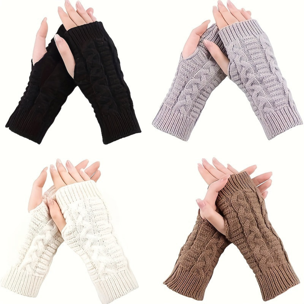 Gestrickte fingerlose Handschuhe – Armstulpen mit Zopfmuster in verschiedenen Farben