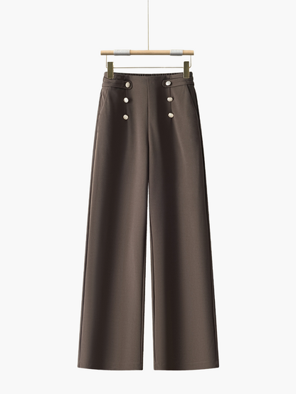 Damen Elegante Weite Bein Hose mit Knopfdetails – Perfekt für Freizeit und Büro
