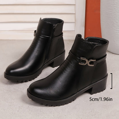 Damen Stiefelette mit Zierschnalle und seitlichem Reißverschluss, Schwarz