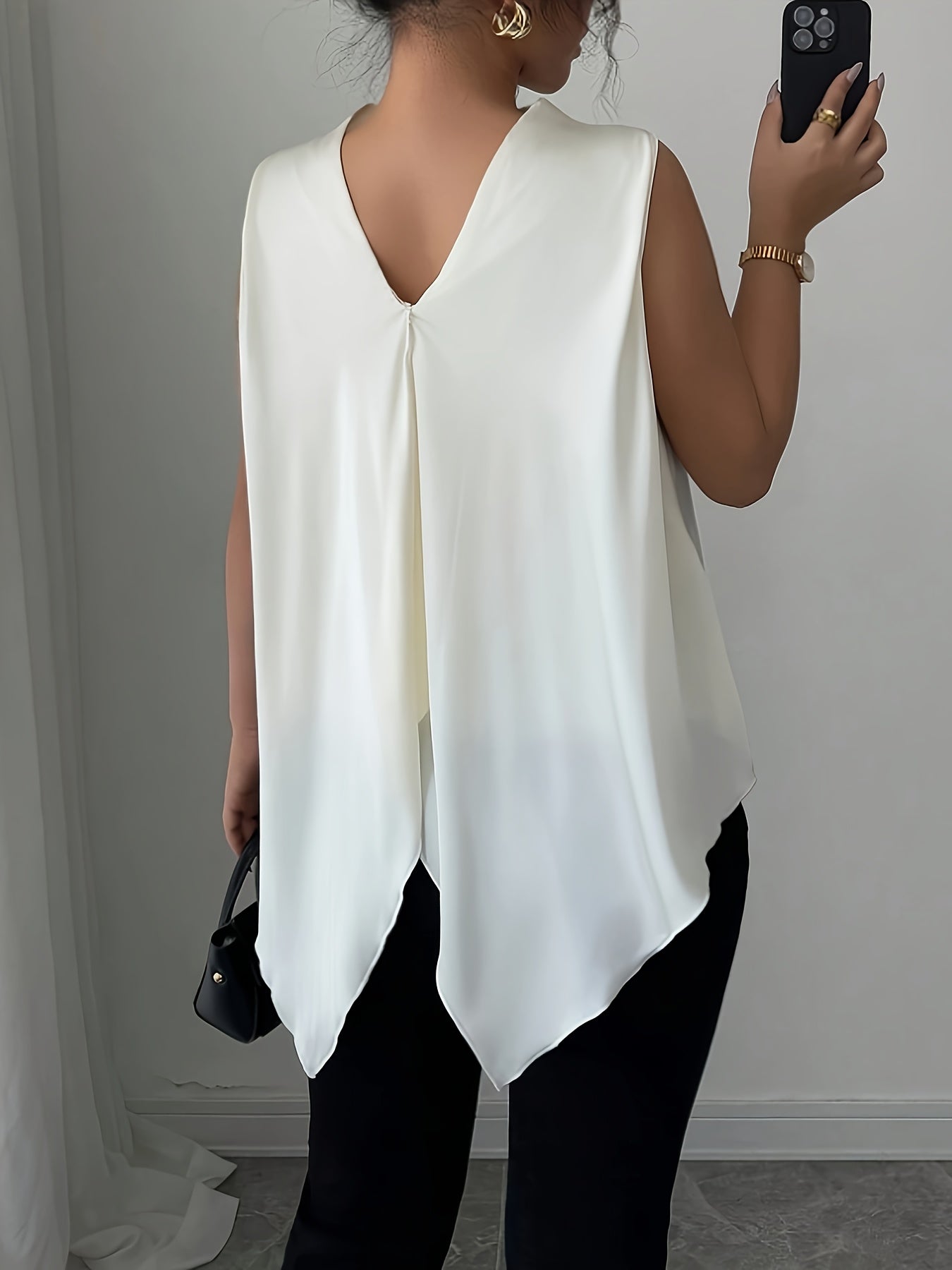 Blusa elegante sin mangas para mujer con cuello cascada para oficina y eventos nocturnos