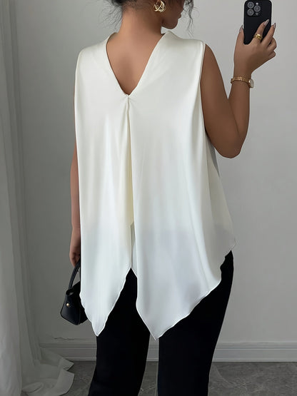 Blusa elegante sin mangas para mujer con cuello cascada para oficina y eventos nocturnos