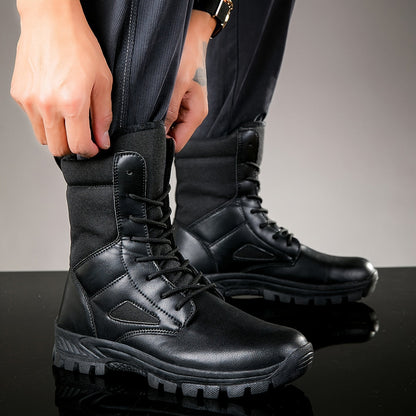 Botines robustos de cordones para hombre, altos, con suela perfilada, en negro