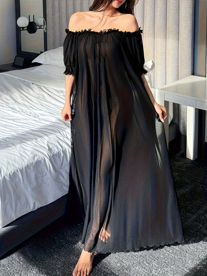 Damska elegancka sukienka nocna bez ramion do domu, maxi długość, wygodny styl