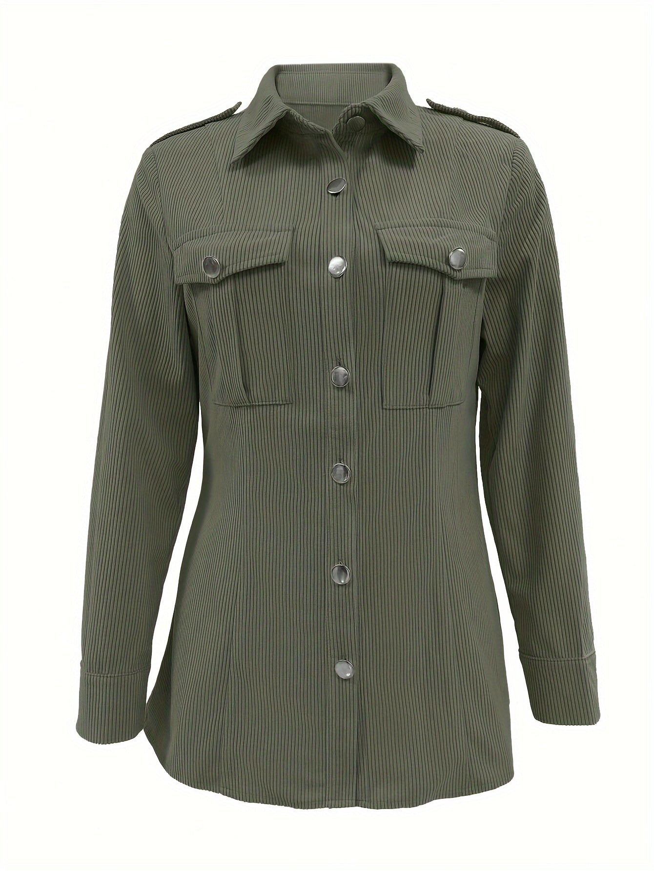 Damen Cordhemd Jacke mit Knöpfen und Brusttaschen – Langarm Blusenjacke