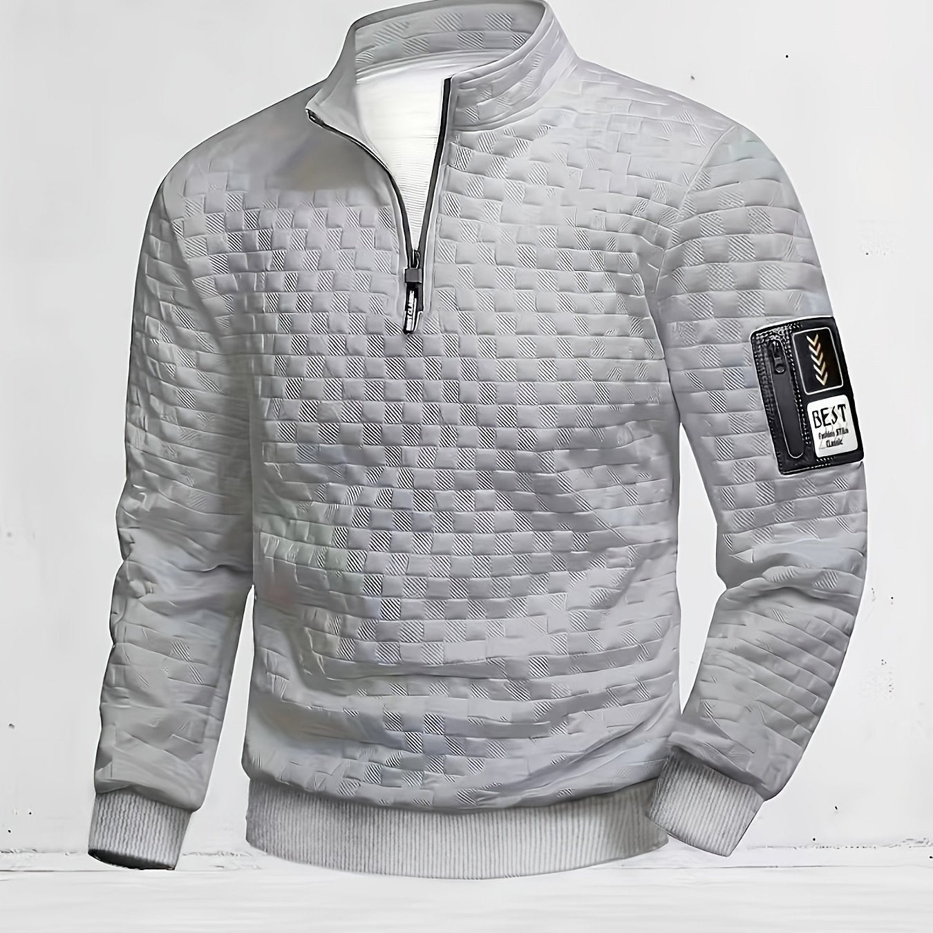 Herren Halbzipper Pullover Stehkragen Sweatshirt Gesteppter Struktur-Stoff