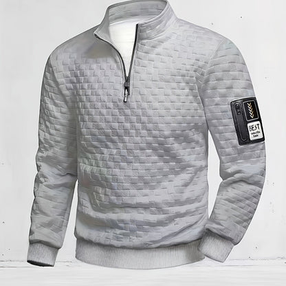 Herren Halbzipper Pullover Stehkragen Sweatshirt Gesteppter Struktur-Stoff