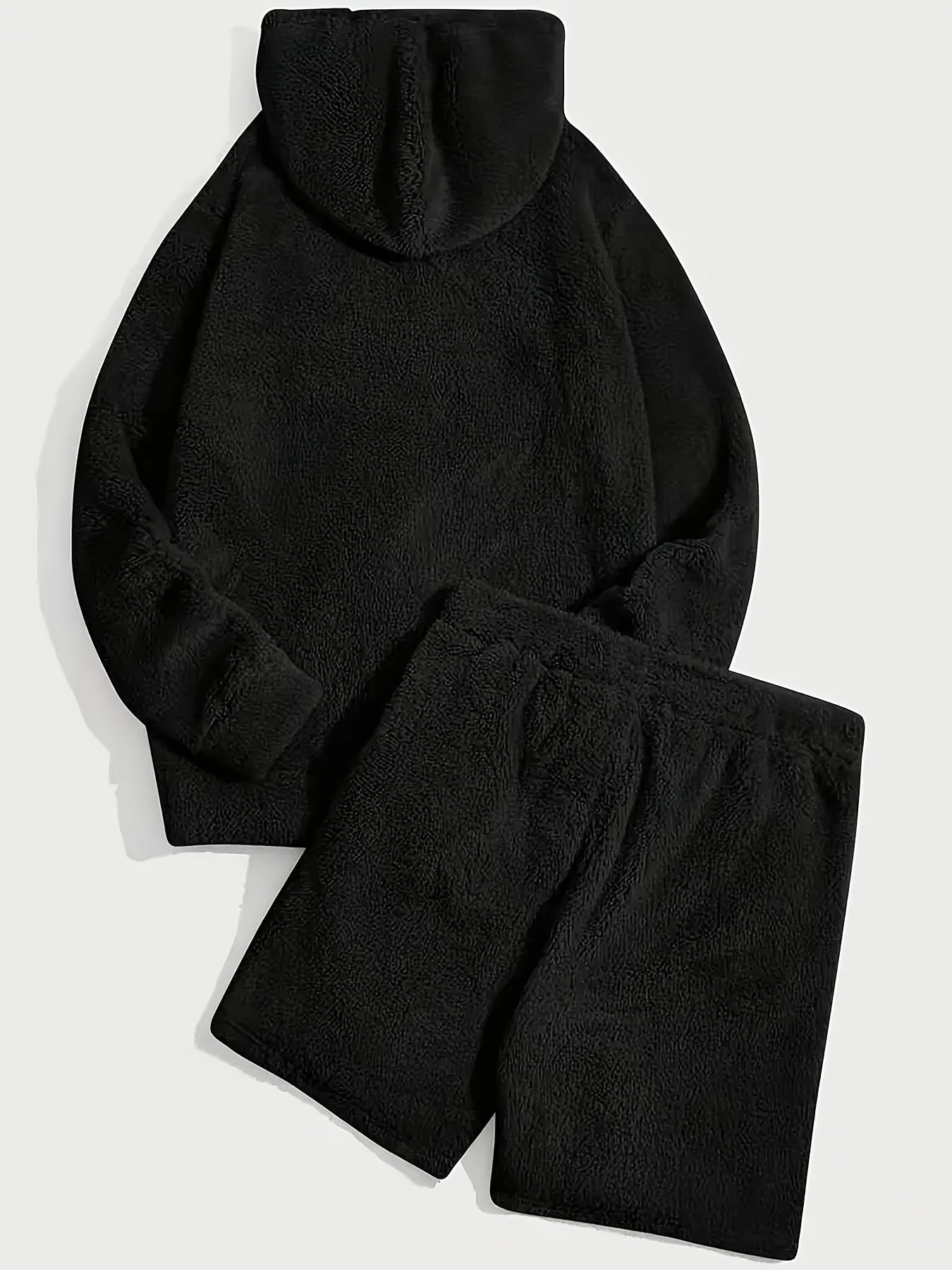 Unisex teddyfleece hoodie- en shortset met capuchon en trekkoord