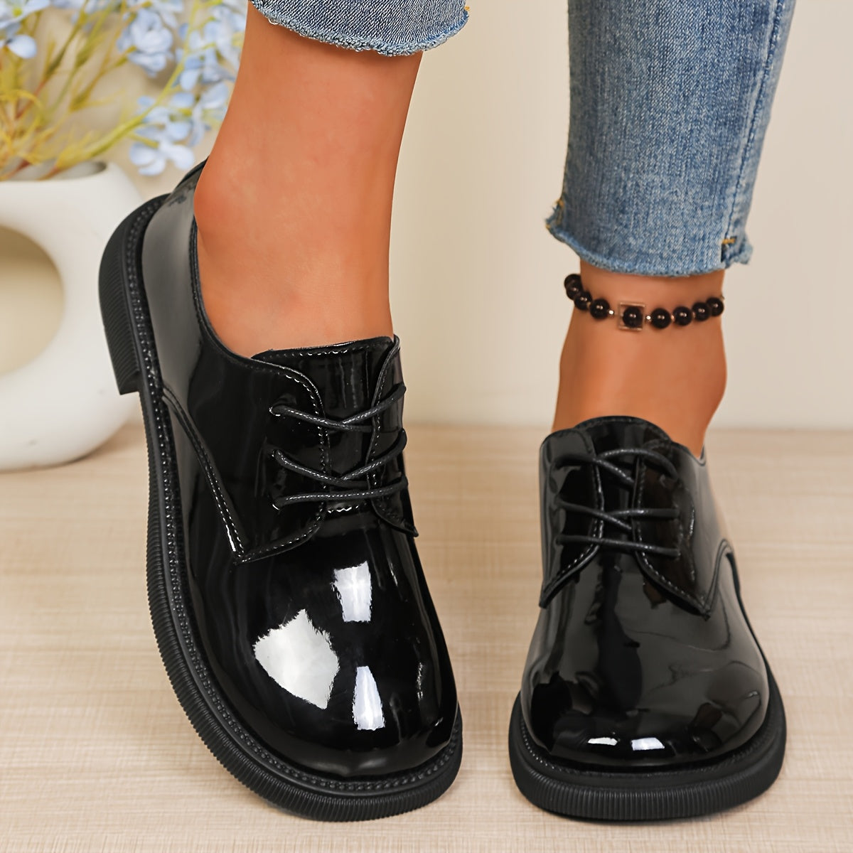 Damen Glanz-Schnürschuhe mit dicker Sohle Rot