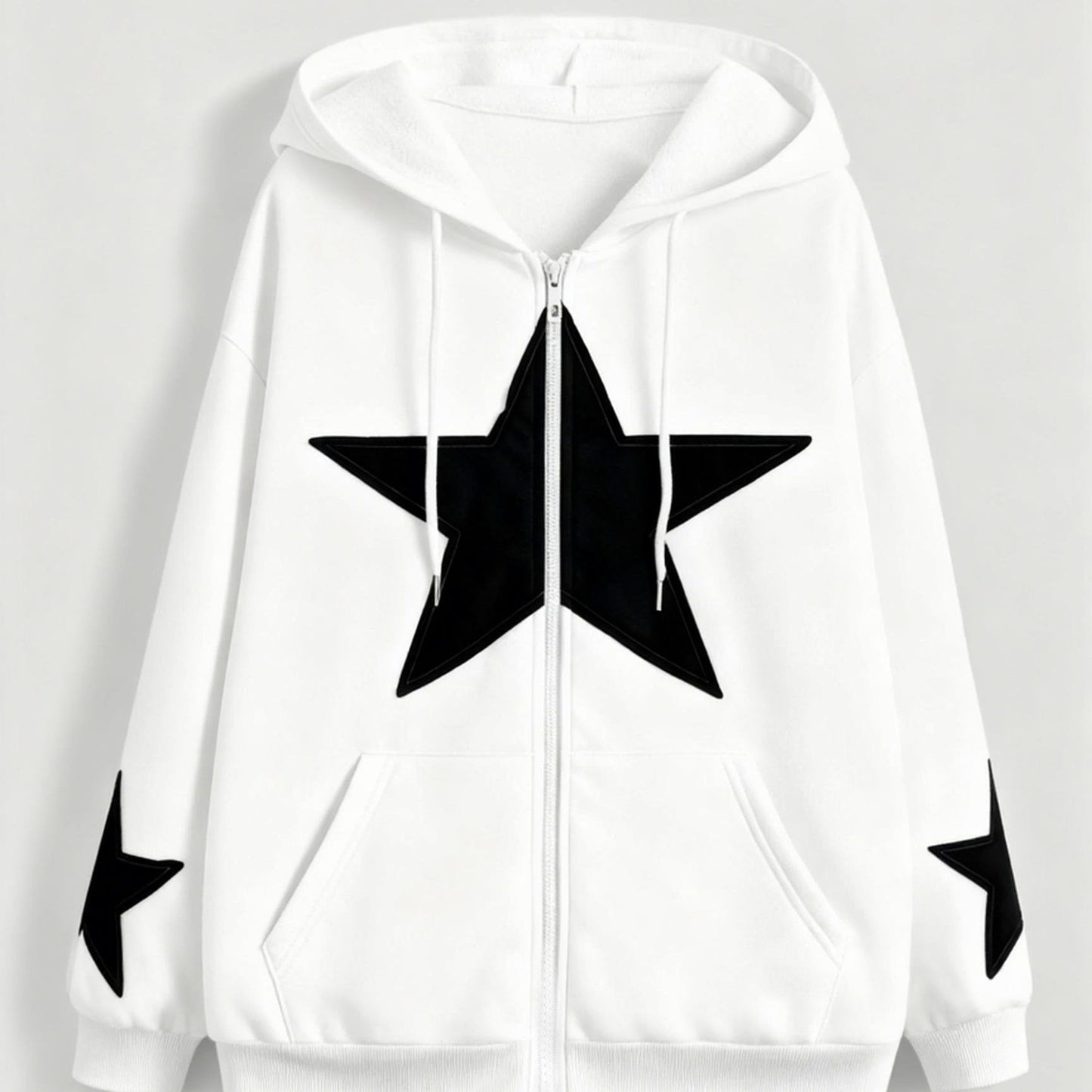 Kapuzenjacke mit Reißverschluss und Sternapplikationen – Lässiger Unisex Hoodie