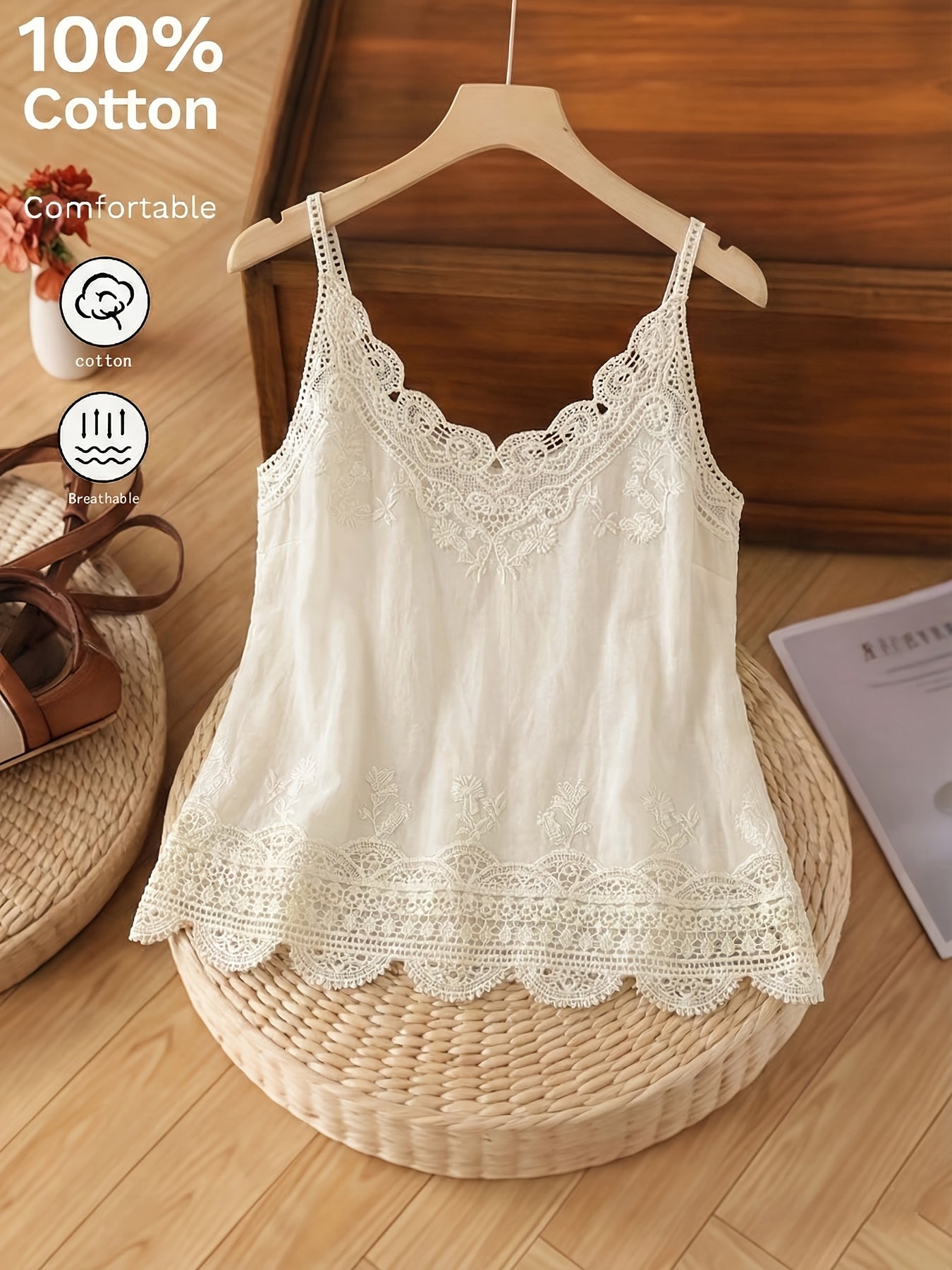 Damski koronkowy top na ramiączkach w stylu boho na lato, czas wolny i na zewnątrz