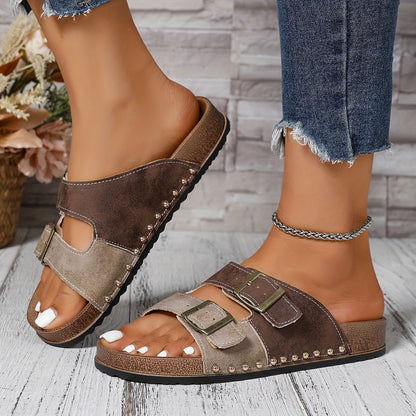 Dame Vintage Komfort Sandaler med Spænder – Åbne Sommersko til Hverdag & Fritid