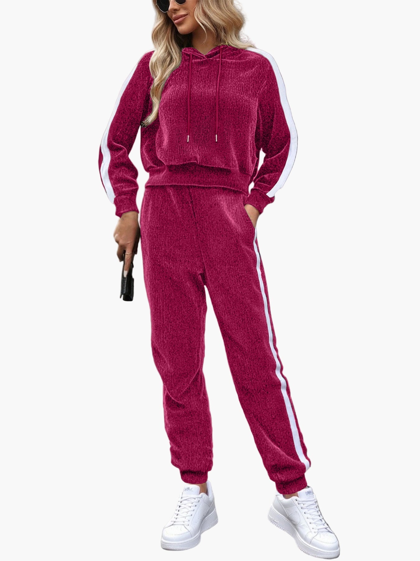 Set Completo Tuta Donna con Felpa con Cappuccio e Pantaloni Jogging – Outfit Sportivo Casual
