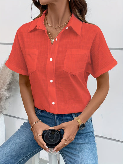 Damen Kurzarm Bluse mit Vogelmotiv – Casual Sommer Hemd mit Brusttasche