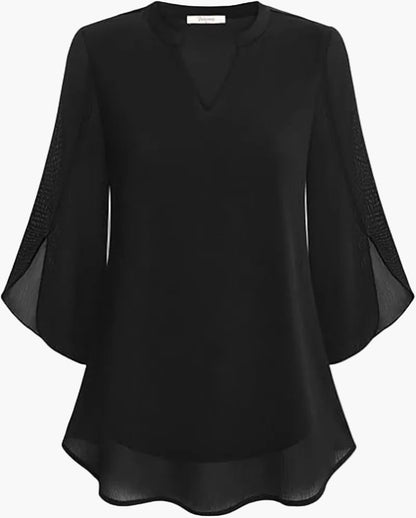 Blusa túnica elegante y suelta para mujer con manga 3/4 para oficina y diario